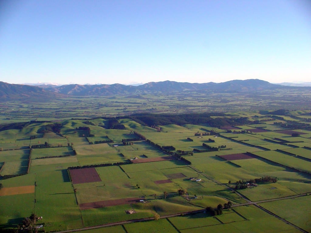 Aerial view of the Canterbury Plains and braided rivers, New Zealand